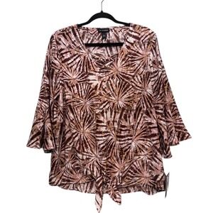 I.N. Studio‎ Womens Tie Front Top Shirt Blouse Tie Dye Splatter Size Large NWT